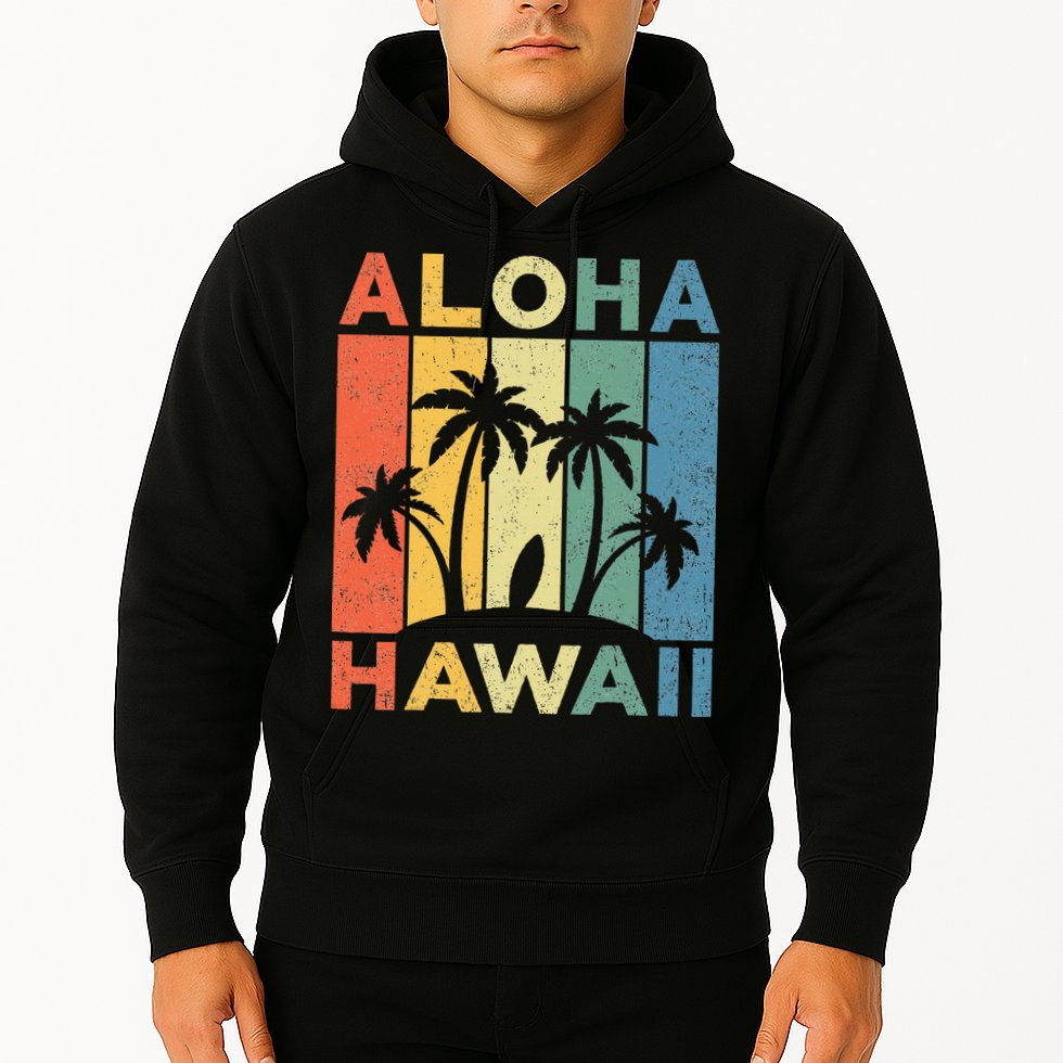 Aloha Hawaii Hawaiian Island Palm Beach Surfboard Surf Hoodie