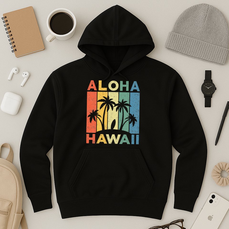 Aloha Hawaii Hawaiian Island Palm Beach Surfboard Surf Hoodie