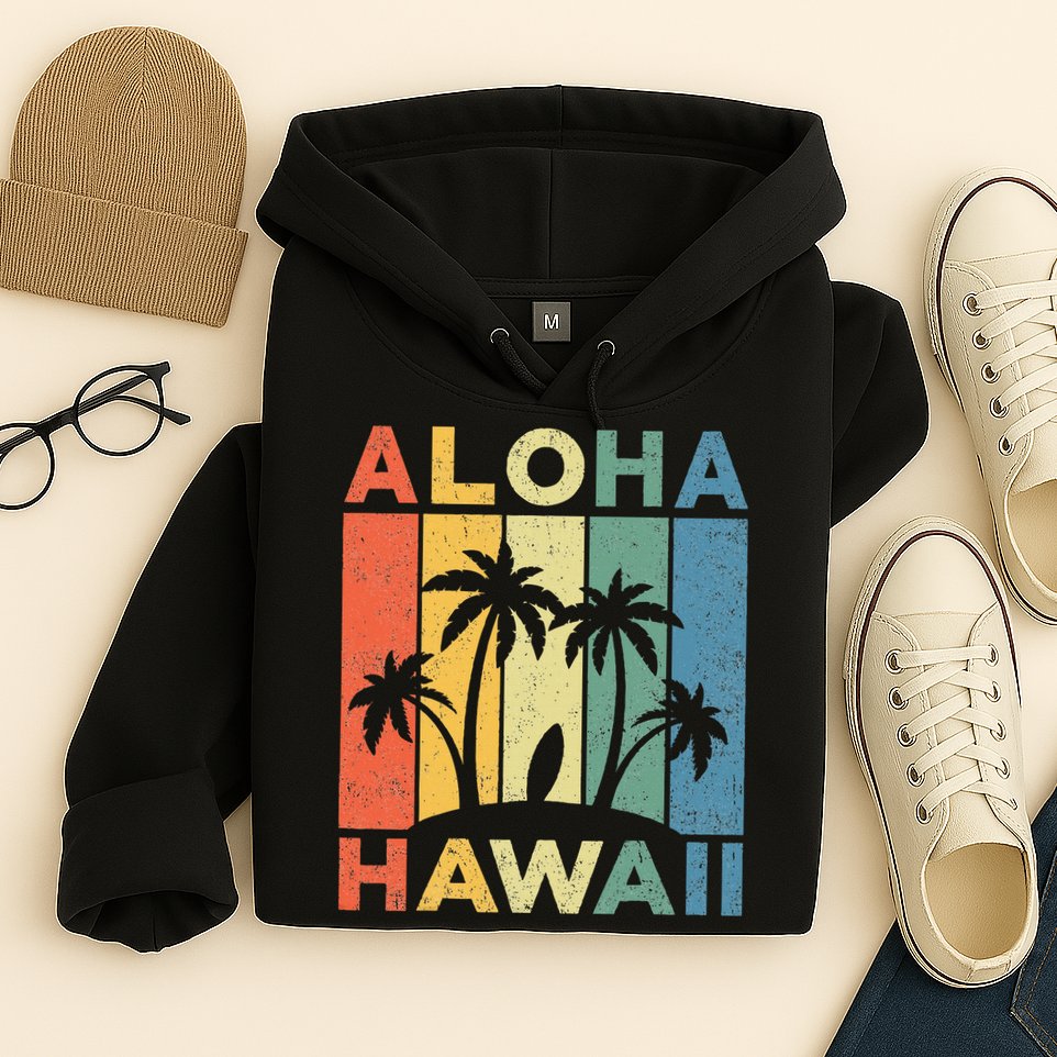 Aloha Hawaii Hawaiian Island Palm Beach Surfboard Surf Hoodie