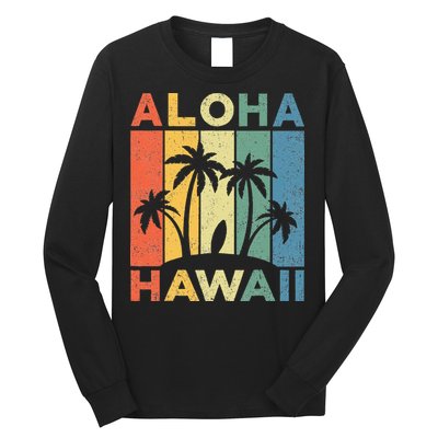 Aloha Hawaii Hawaiian Island Palm Beach Surfboard Surf Long Sleeve Shirt