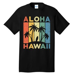 Aloha Hawaii Hawaiian Island Palm Beach Surfboard Surf Tall T-Shirt