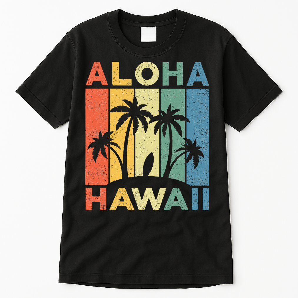 Aloha Hawaii Hawaiian Island Palm Beach Surfboard Surf Tall T-Shirt