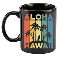 Aloha Hawaii Hawaiian Island Palm Beach Surfboard Surf 11oz C Handle Ceramic Mug