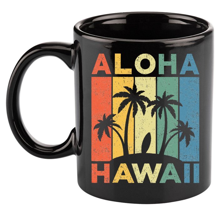 Aloha Hawaii Hawaiian Island Palm Beach Surfboard Surf 11oz C Handle Ceramic Mug