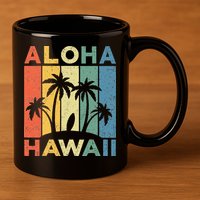 Aloha Hawaii Hawaiian Island Palm Beach Surfboard Surf 11oz C Handle Ceramic Mug