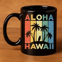Aloha Hawaii Hawaiian Island Palm Beach Surfboard Surf 11oz C Handle Ceramic Mug