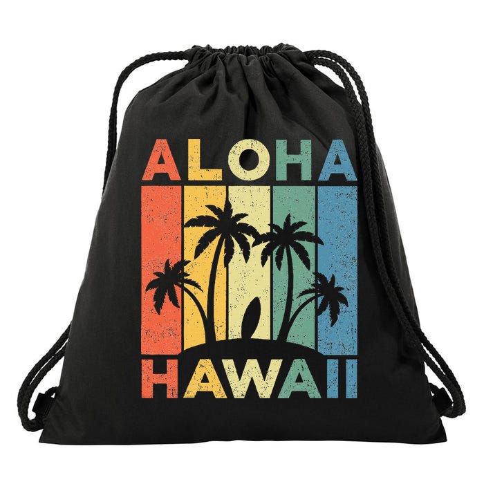Aloha Hawaii Hawaiian Island Palm Beach Surfboard Surf Drawstring Bag