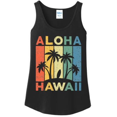 Aloha Hawaii Hawaiian Island Palm Beach Surfboard Surf Ladies Essential Tank