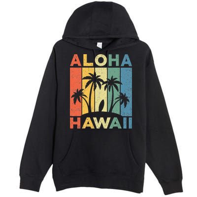 Aloha Hawaii Hawaiian Island Palm Beach Surfboard Surf Premium Pullover Hoodie