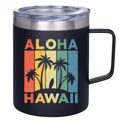 Aloha Hawaii Hawaiian Island Palm Beach Surfboard Surf 12oz Stainless Steel Coffee Mug