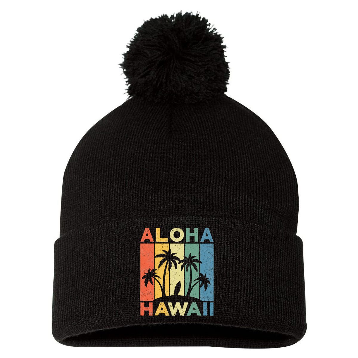Aloha Hawaii Hawaiian Island Palm Beach Surfboard Surf Pom Pom 12in Knit Beanie