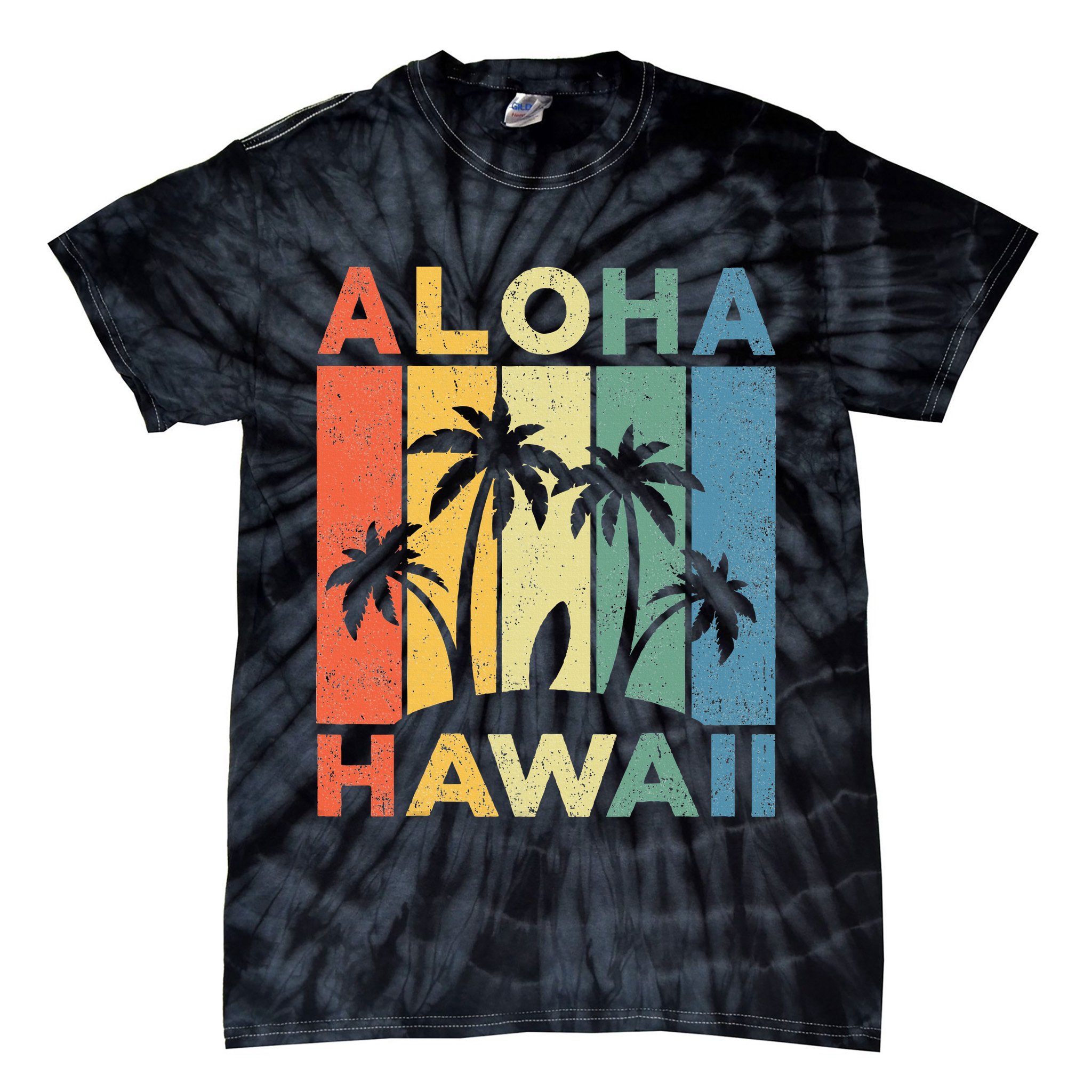 Aloha Hawaii Hawaiian Island Palm Beach Surfboard Surf Tie-Dye T-Shirt