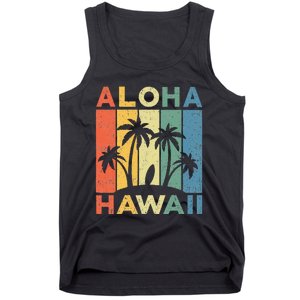 Aloha Hawaii Hawaiian Island Palm Beach Surfboard Surf Tank Top