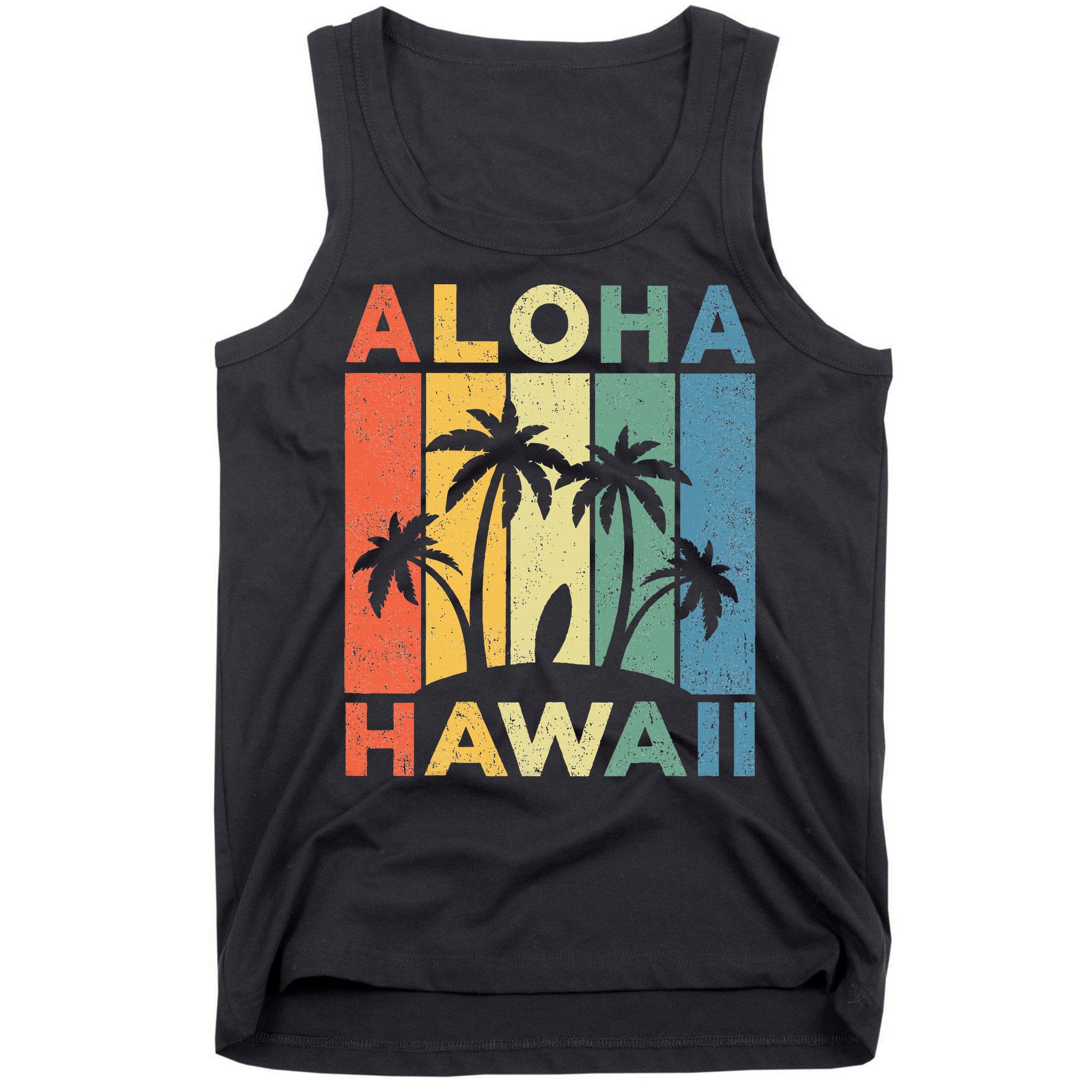 Aloha Hawaii Hawaiian Island Palm Beach Surfboard Surf Tank Top