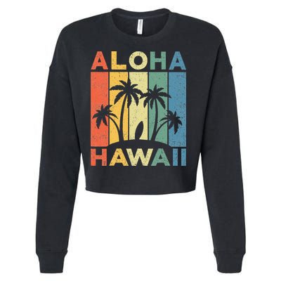 Aloha Hawaii Hawaiian Island Palm Beach Surfboard Surf Cropped Pullover Crew