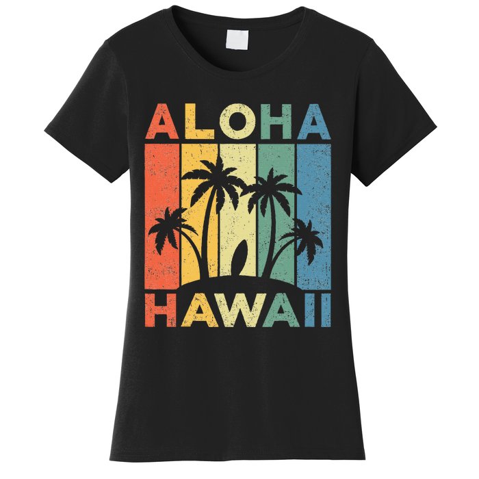 Aloha Hawaii Hawaiian Island Palm Beach Surfboard Surf Women's T-Shirt