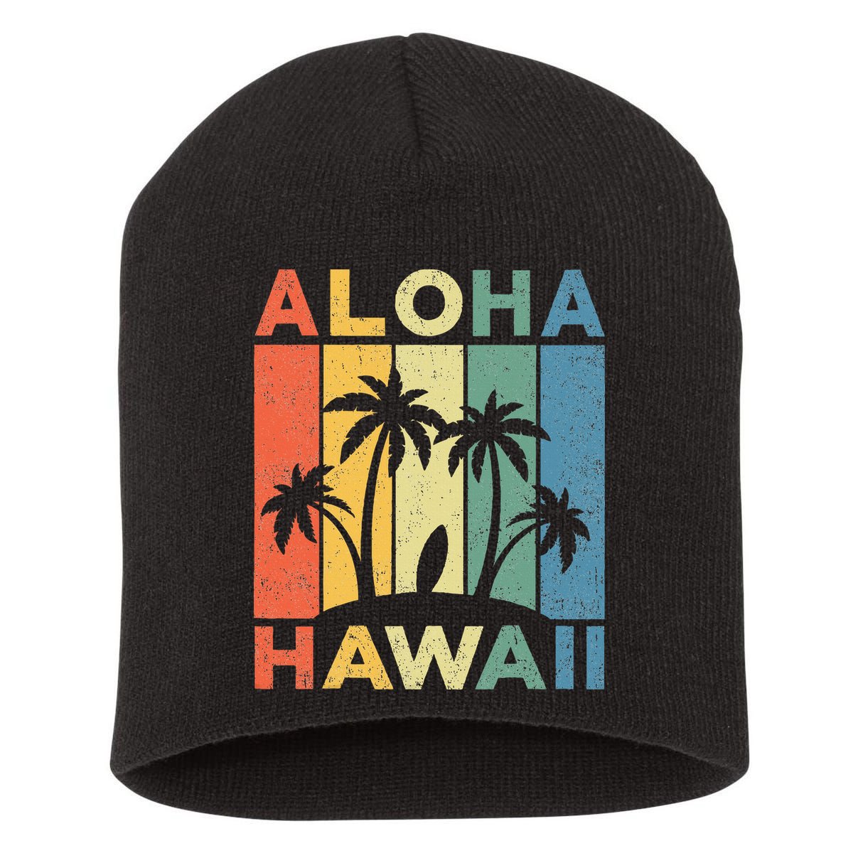 Aloha Hawaii Hawaiian Island Palm Beach Surfboard Surf Short Acrylic Beanie