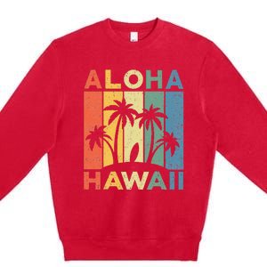 Aloha Hawaii Hawaiian Island Palm Beach Surfboard Surf Premium Crewneck Sweatshirt