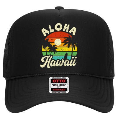 Aloha Hawaii Hawaiian Island Beach Vacation Summer High Crown Mesh Back Trucker Hat