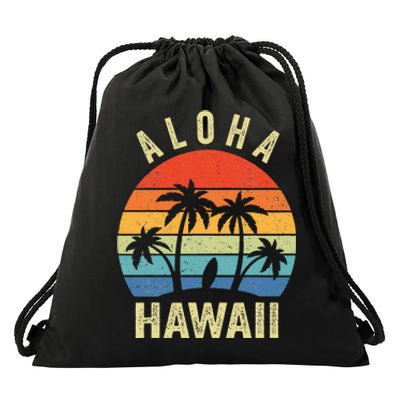 Aloha Hawaii Hawaiian Island Palm Beach Surfboard Surf Drawstring Bag