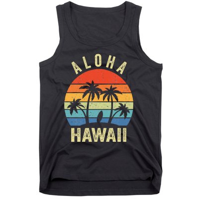 Aloha Hawaii Hawaiian Island Palm Beach Surfboard Surf Tank Top