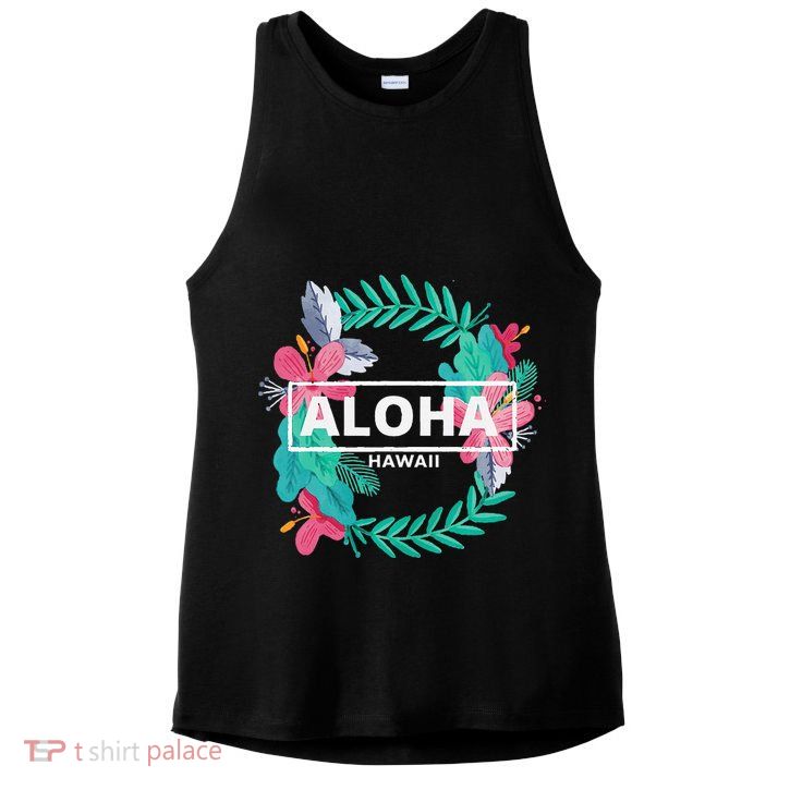 Aloha Hawaii Hibiscus Flowers Ladies PosiCharge Tri-Blend Wicking Tank