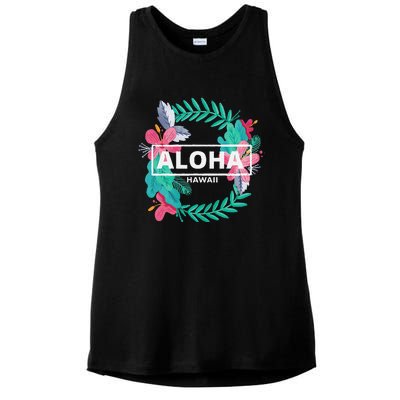 Aloha Hawaii Hibiscus Flowers Ladies PosiCharge Tri-Blend Wicking Tank