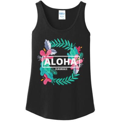 Aloha Hawaii Hibiscus Flowers Ladies Essential Tank