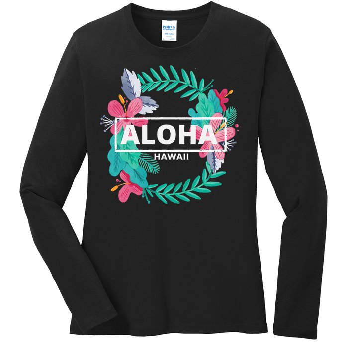 Aloha Hawaii Hibiscus Flowers Ladies Long Sleeve Shirt