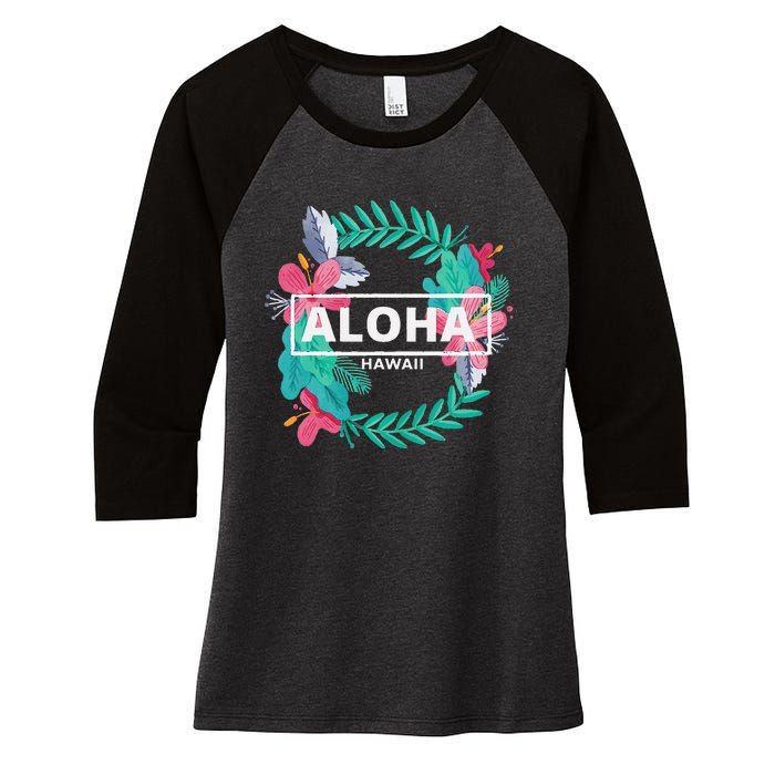 Aloha Hawaii Hibiscus Flowers Women's Tri-Blend 3/4-Sleeve Raglan Shirt