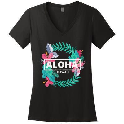 Aloha Hawaii Hibiscus Flowers Women's V-Neck T-Shirt