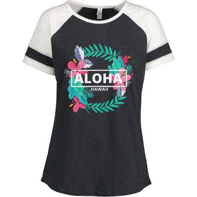 Aloha Hawaii Hibiscus Flowers Enza Ladies Jersey Colorblock Tee