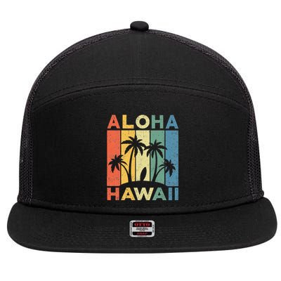 Aloha Hawaii Hawaiian Island Palm Beach Surfboard Surf 7 Panel Mesh Trucker Snapback Hat