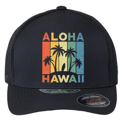 Aloha Hawaii Hawaiian Island Palm Beach Surfboard Surf Flexfit Unipanel Trucker Cap