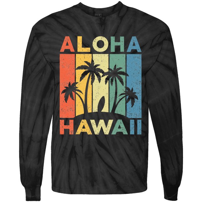 Aloha Hawaii Hawaiian Island Palm Beach Surfboard Surf Tie-Dye Long Sleeve Shirt