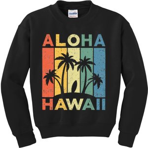 Aloha Hawaii Hawaiian Island Palm Beach Surfboard Surf Kids Sweatshirt