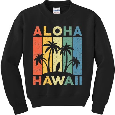 Aloha Hawaii Hawaiian Island Palm Beach Surfboard Surf Kids Sweatshirt