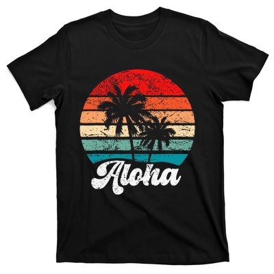 Aloha Hawaii Hawaiian Island Palm Tree Beach Retro 70s 80s T-Shirt