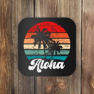 Aloha Hawaii Hawaiian Island Palm Tree Beach Retro 70s 80s Coaster