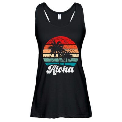 Aloha Hawaii Hawaiian Island Palm Tree Beach Retro 70s 80s Ladies Essential Flowy Tank