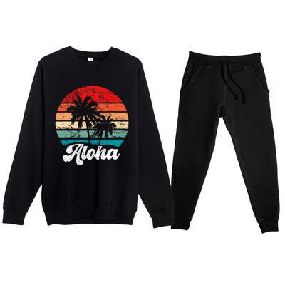 Aloha Hawaii Hawaiian Island Palm Tree Beach Retro 70s 80s Premium Crewneck Sweatsuit Set