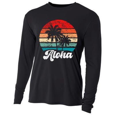 Aloha Hawaii Hawaiian Island Palm Tree Beach Retro 70s 80s Cooling Performance Long Sleeve Crew