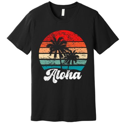 Aloha Hawaii Hawaiian Island Palm Tree Beach Retro 70s 80s Premium T-Shirt