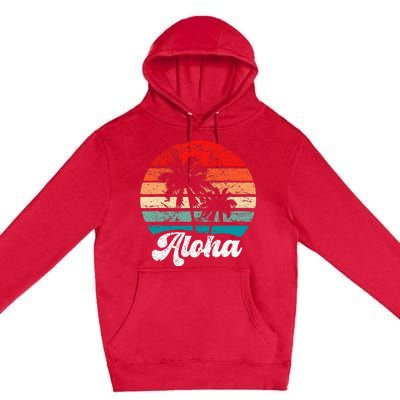 Aloha Hawaii Hawaiian Island Palm Tree Beach Retro 70s 80s Premium Pullover Hoodie