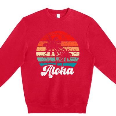 Aloha Hawaii Hawaiian Island Palm Tree Beach Retro 70s 80s Premium Crewneck Sweatshirt