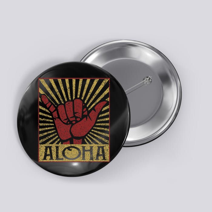 Aloha Hawaiian Hawaii Vintage Distressed Shaka Sign Button