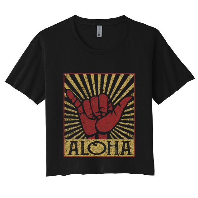 Aloha Hawaiian Hawaii Vintage Distressed Shaka Sign Crop Top