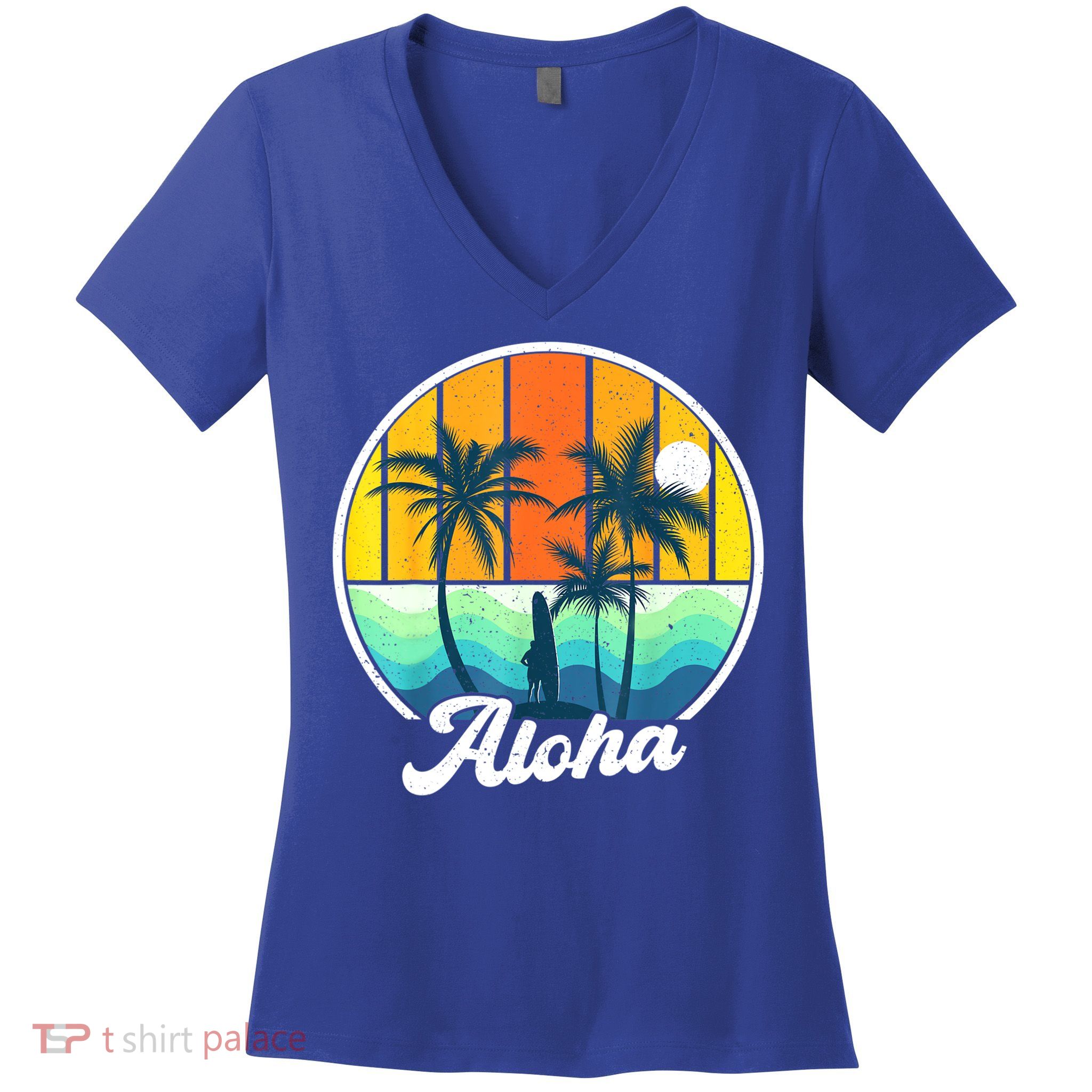 Aloha Hawaii Hawaiian Shirts For Boys Girls Palm Tree Surf Women's V-Neck T-Shirt