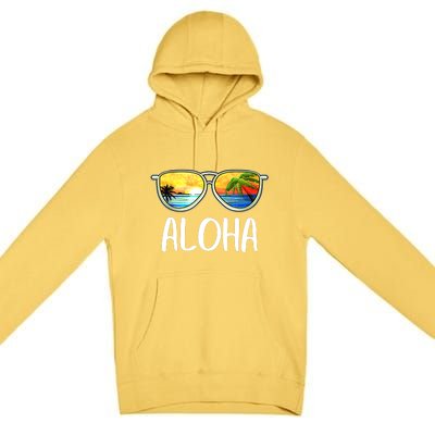 Aloha Hawaii Hawaiian Island Sunglasses Palm Trees Beach Premium Pullover Hoodie