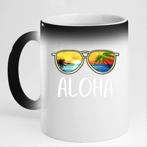 Aloha Hawaii Hawaiian Island Sunglasses Palm Trees Beach 11oz Black Color Changing Mug